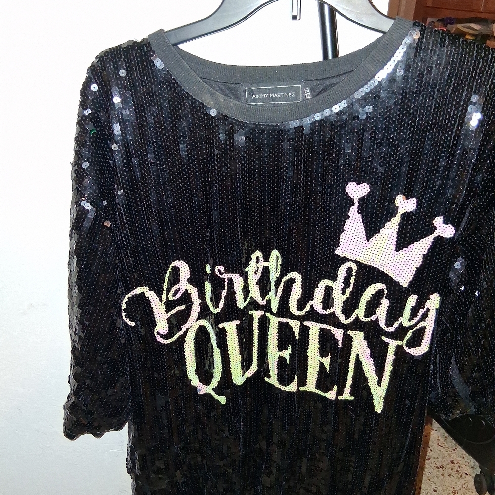 Black Sequin 'Birthday Queen' Top